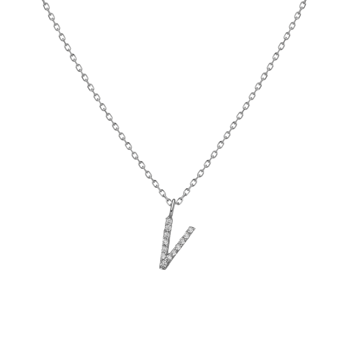 Mini Letter Charm Pendant  Sterling Silver White Gold Vermeil 14k White Gold 18k White Gold White Diamonds   '-V-