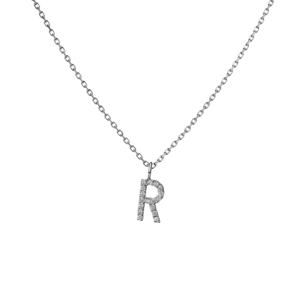 Mini Letter Charm Pendant  Sterling Silver White Gold Vermeil 14k White Gold 18k White Gold White Diamonds   '-R-