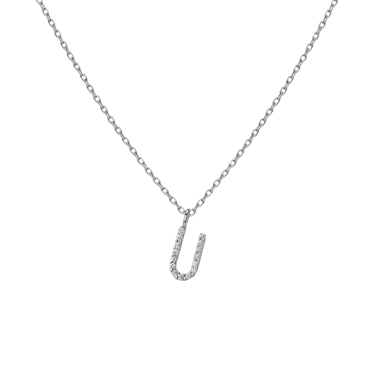 Mini Letter Charm Pendant  Sterling Silver White Gold Vermeil 14k White Gold 18k White Gold White Diamonds   '-U-