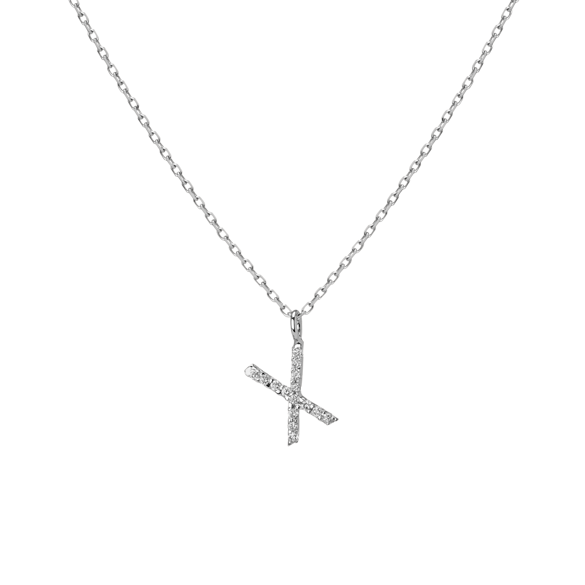 Mini Letter Charm Pendant  Sterling Silver White Gold Vermeil 14k White Gold 18k White Gold White Diamonds   '-X-