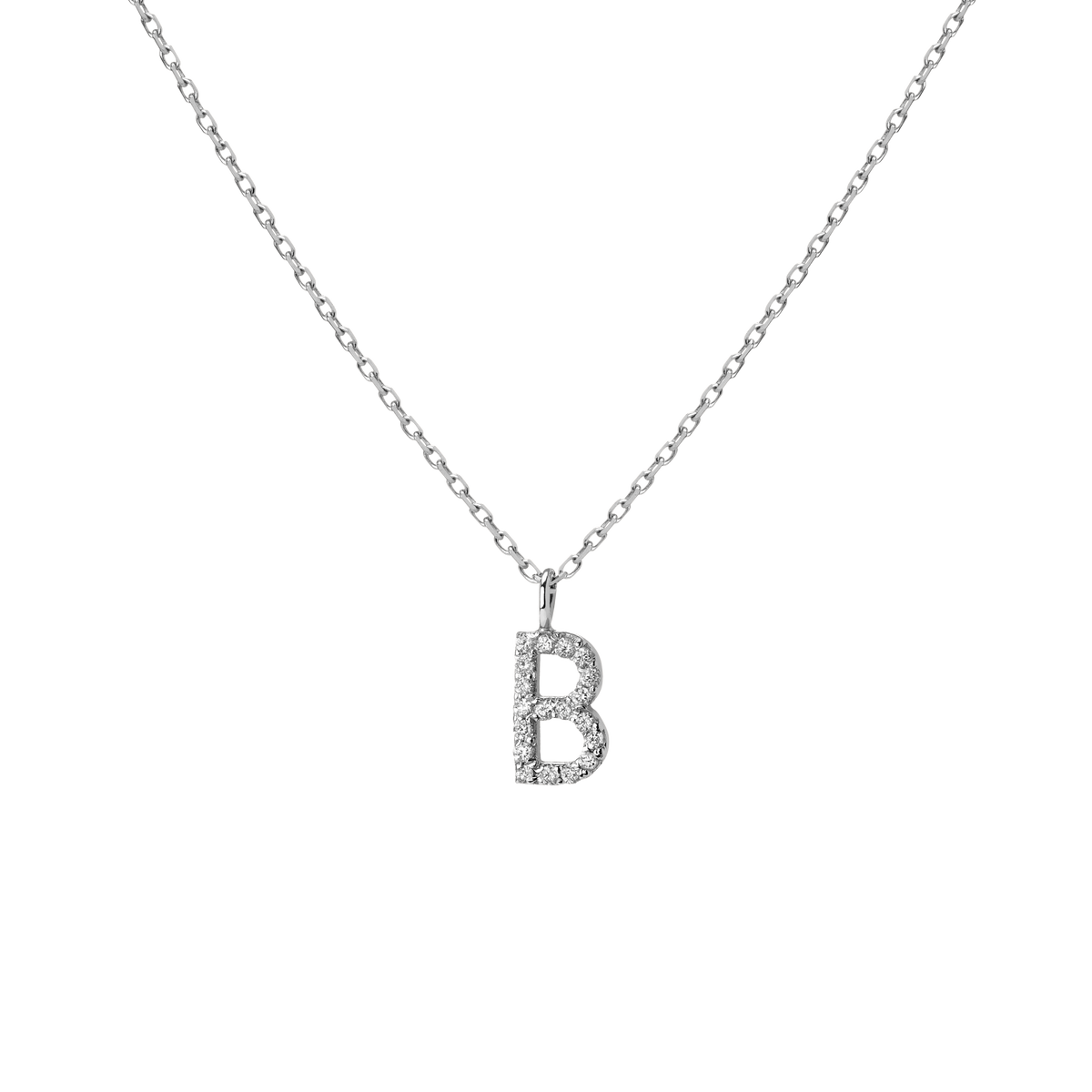 Mini Letter Charm Pendant  Sterling Silver White Gold Vermeil 14k White Gold 18k White Gold White Diamonds   '-B-