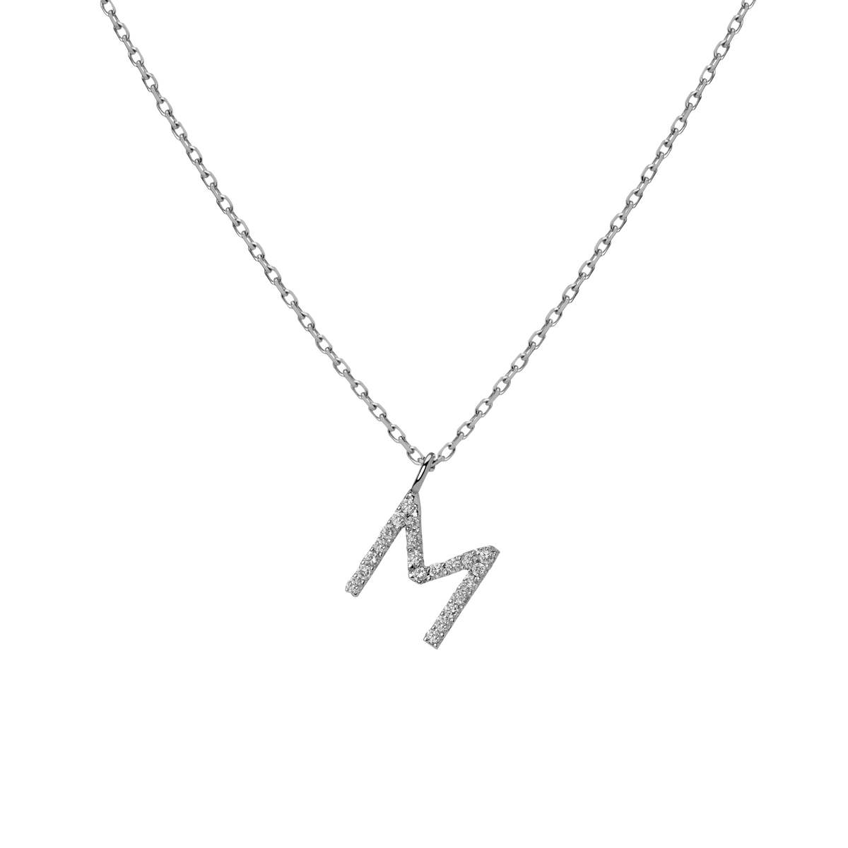 Mini Letter Charm Pendant  Sterling Silver White Gold Vermeil 14k White Gold 18k White Gold White Diamonds   '-M-