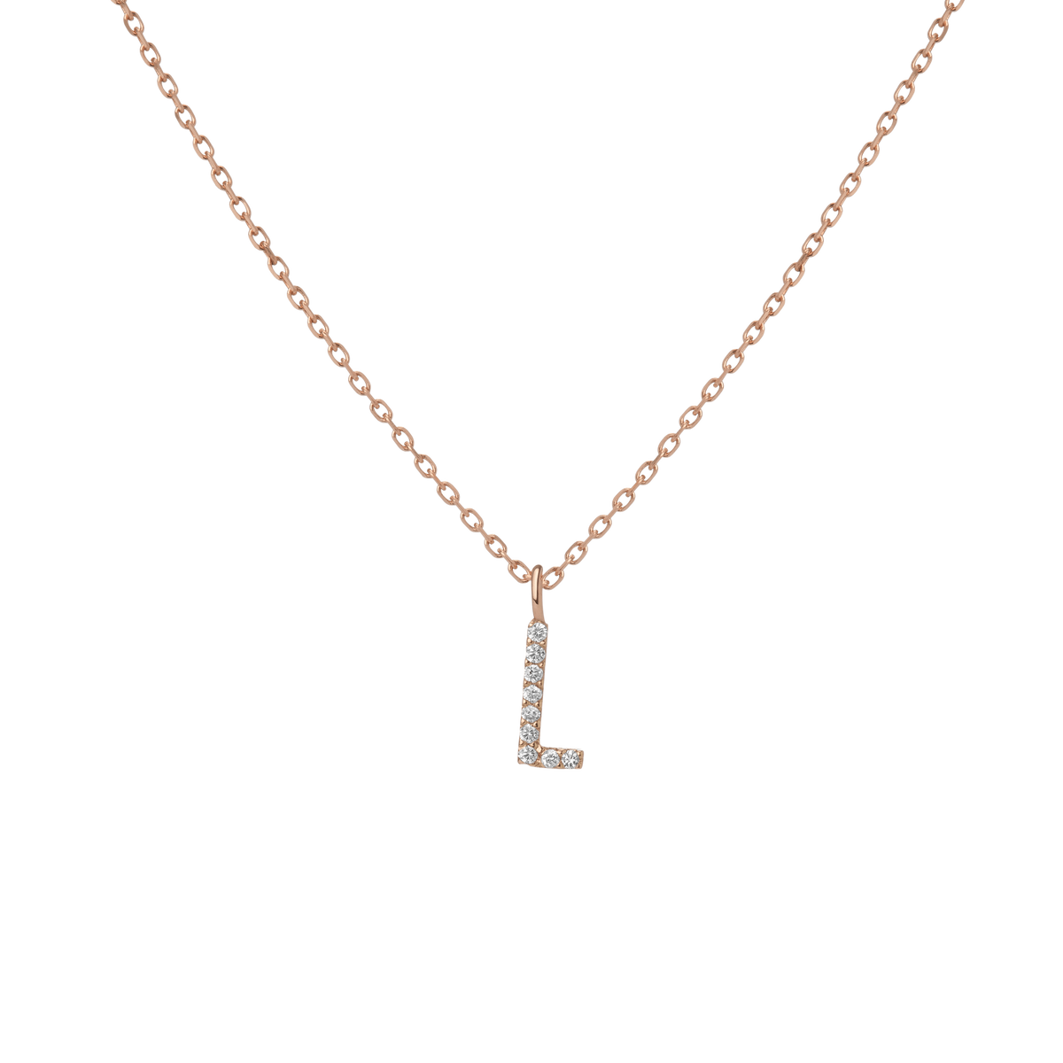 Mini Letter Charm Pendant  Rose Gold Vermeil 14k Rose Gold 18k Rose Gold White Diamonds   '-L-