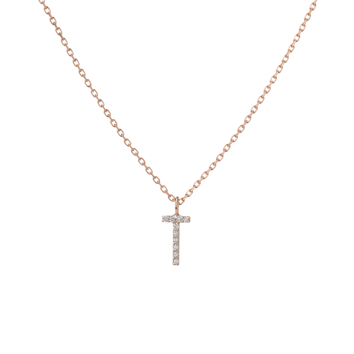 Mini Letter Charm Pendant  Rose Gold Vermeil 14k Rose Gold 18k Rose Gold White Diamonds   '-T-