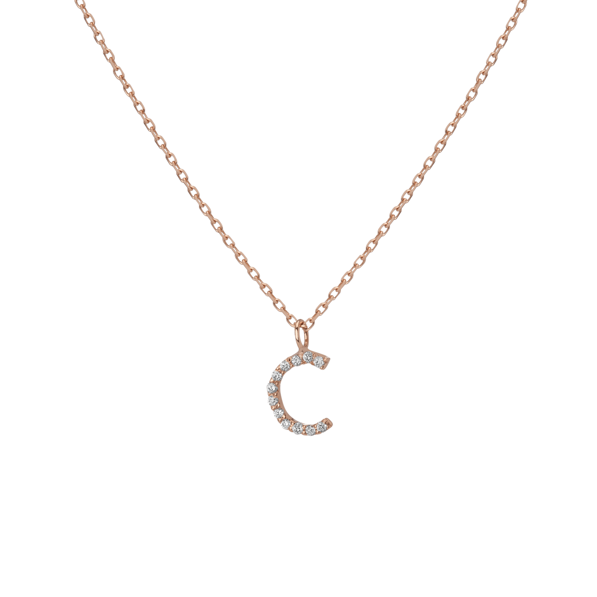 Mini Letter Charm Pendant  Rose Gold Vermeil 14k Rose Gold 18k Rose Gold White Diamonds   '-C-
