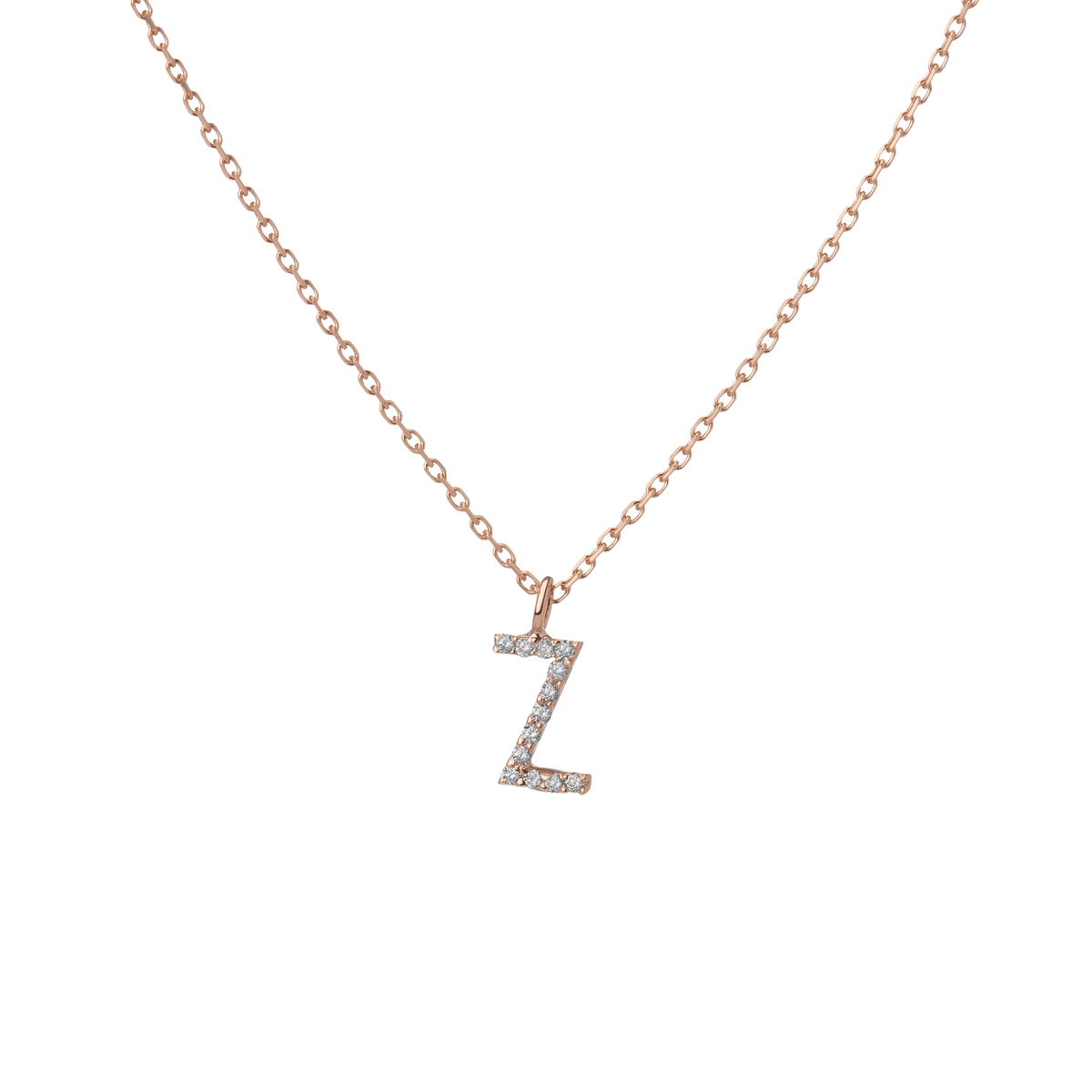 Mini Letter Charm Pendant  Rose Gold Vermeil 14k Rose Gold 18k Rose Gold White Diamonds   '-Z-