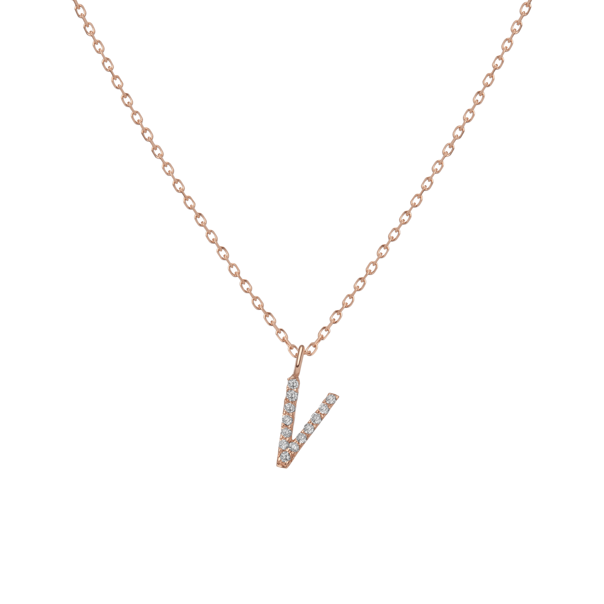 Mini Letter Charm Pendant  Rose Gold Vermeil 14k Rose Gold 18k Rose Gold White Diamonds   '-V-