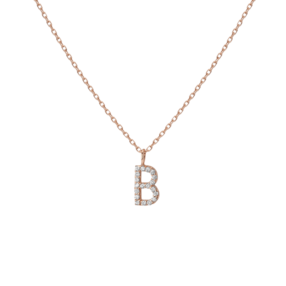 Mini Letter Charm Pendant  Rose Gold Vermeil 14k Rose Gold 18k Rose Gold White Diamonds   '-B-