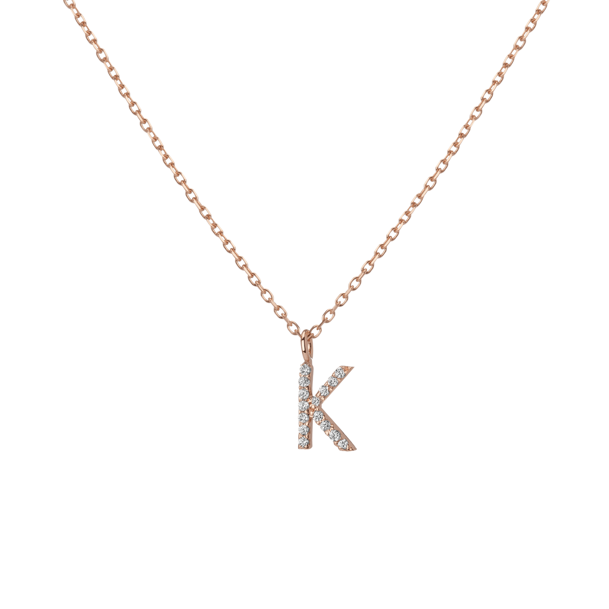 Mini Letter Charm Pendant  Rose Gold Vermeil 14k Rose Gold 18k Rose Gold White Diamonds  K  Front '-K-