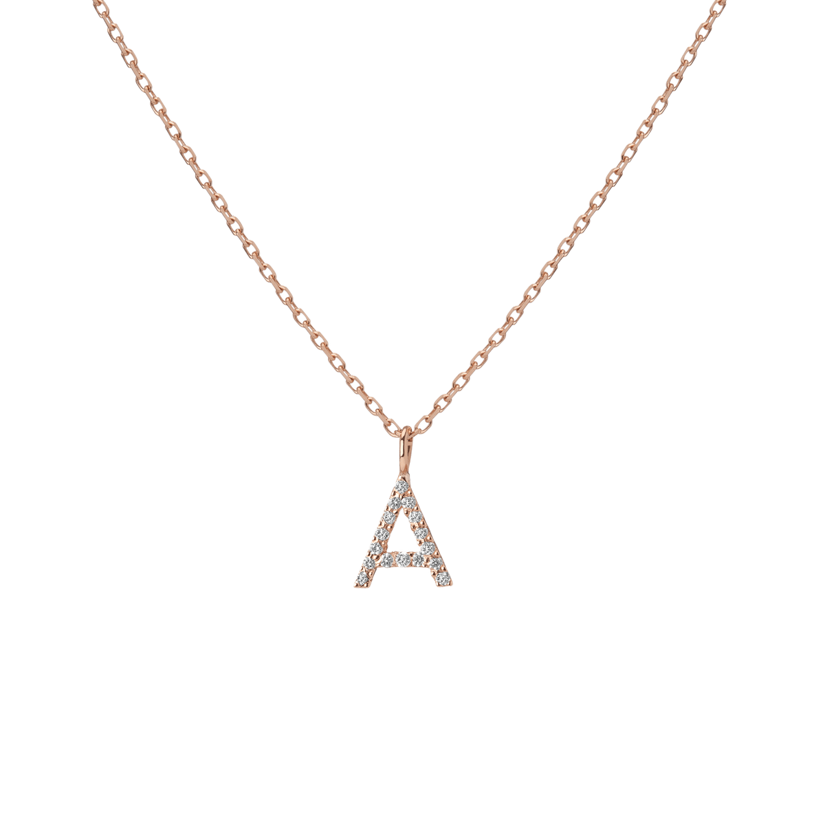 Mini Letter Charm Pendant  Rose Gold Vermeil 14k Rose Gold 18k Rose Gold White Diamonds First '-A-