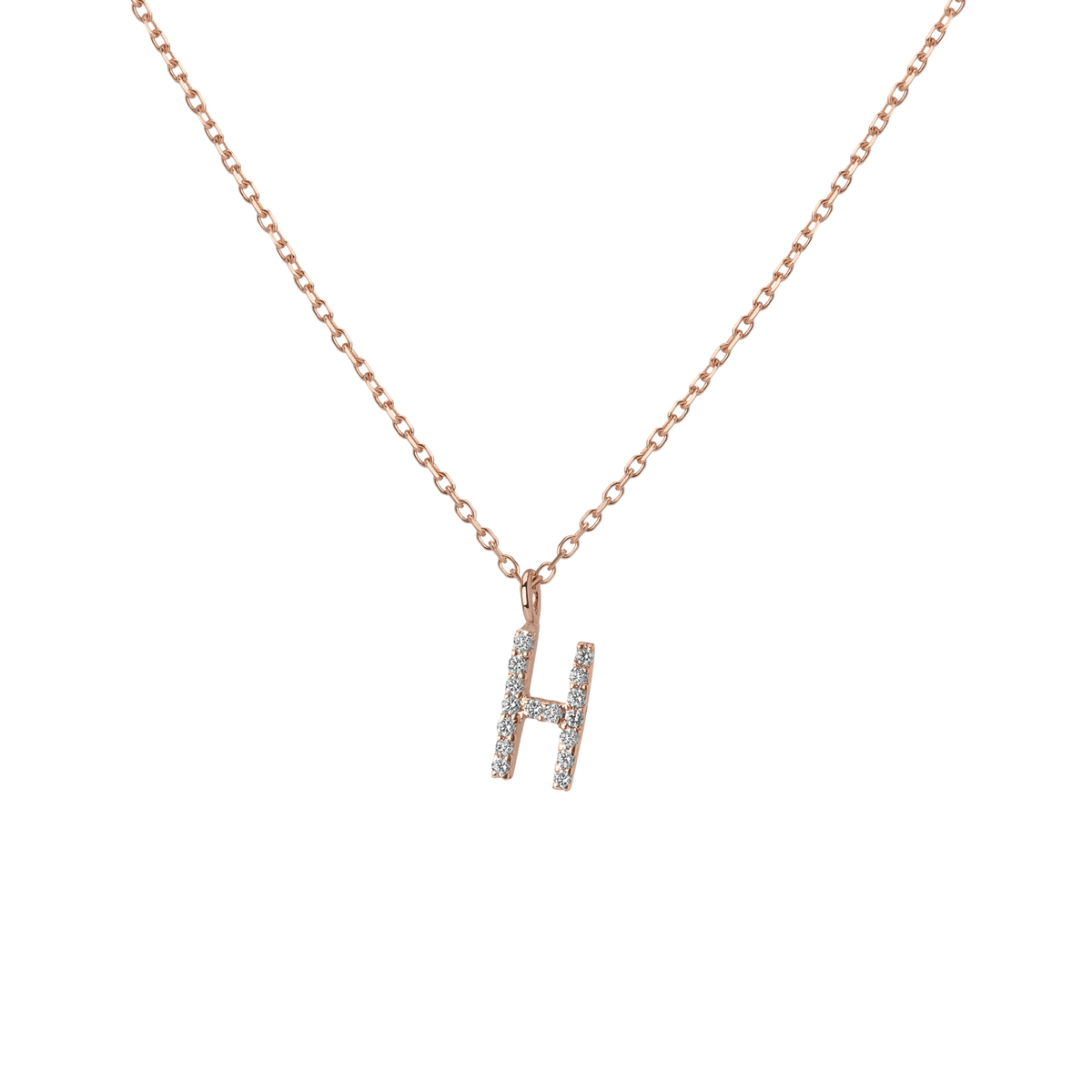 Mini Letter Charm Pendant  Rose Gold Vermeil 14k Rose Gold 18k Rose Gold White Diamonds   '-H-