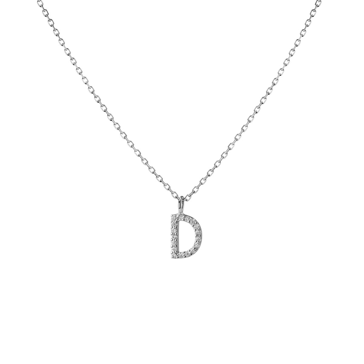 Mini Letter Charm Pendant  Sterling Silver White Gold Vermeil 14k White Gold 18k White Gold White Diamonds   '-D-
