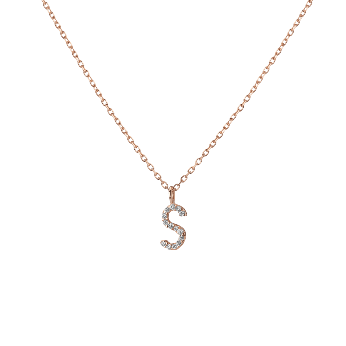 Mini Letter Charm Pendant  Rose Gold Vermeil 14k Rose Gold 18k Rose Gold White Diamonds   '-S-