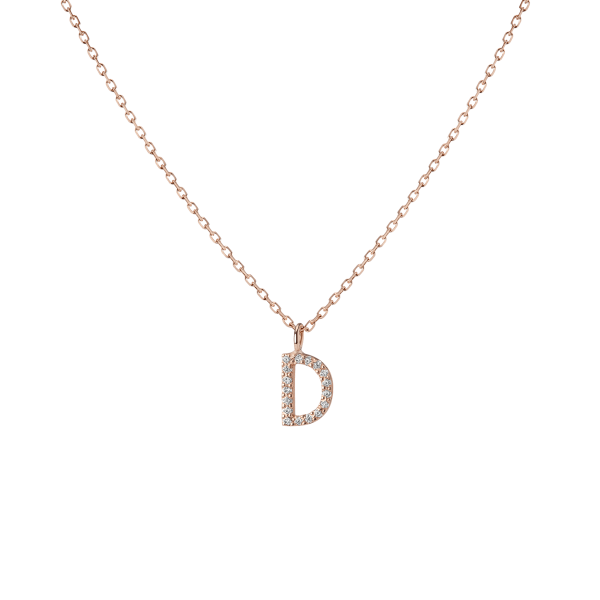 Mini Letter Charm Pendant  Rose Gold Vermeil 14k Rose Gold 18k Rose Gold White Diamonds   '-D-