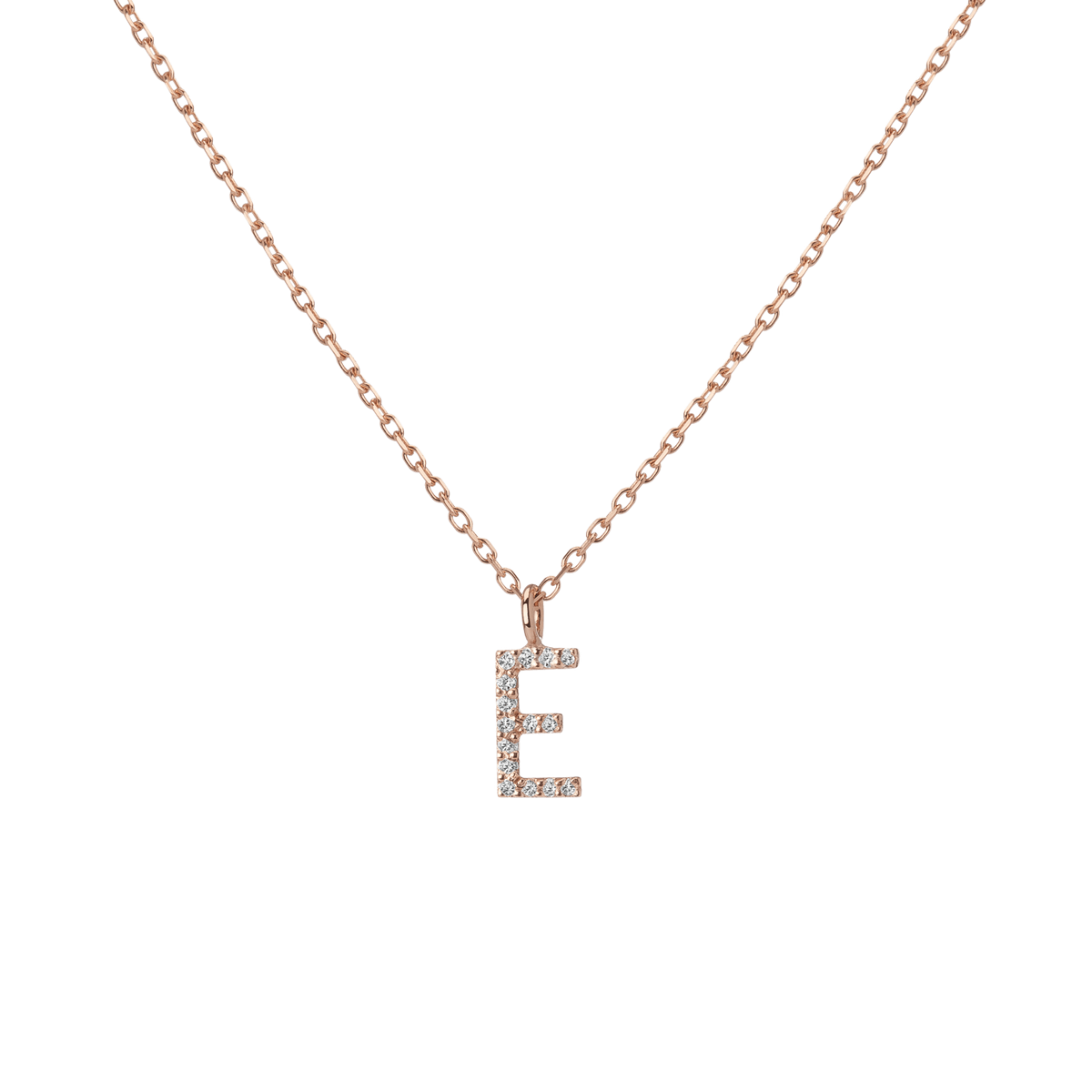 Mini Letter Charm Pendant  Rose Gold Vermeil 14k Rose Gold 18k Rose Gold White Diamonds   '-E-