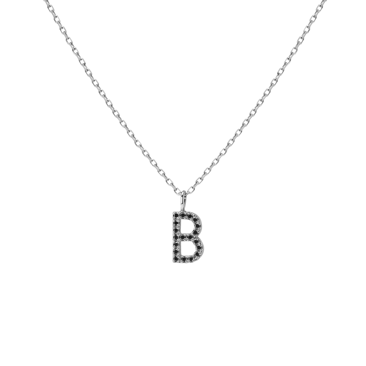 Mini Letter Charm Pendant  Sterling Silver White Gold Vermeil 14k White Gold 18k White Gold Black Diamonds   '-B- First