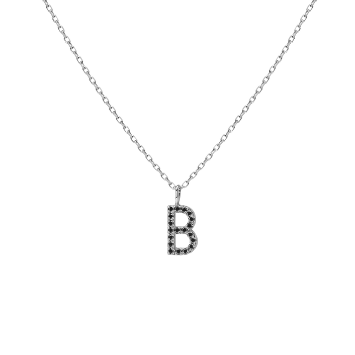 Mini Letter Charm Pendant  Sterling Silver White Gold Vermeil 14k White Gold 18k White Gold Black Diamonds   
