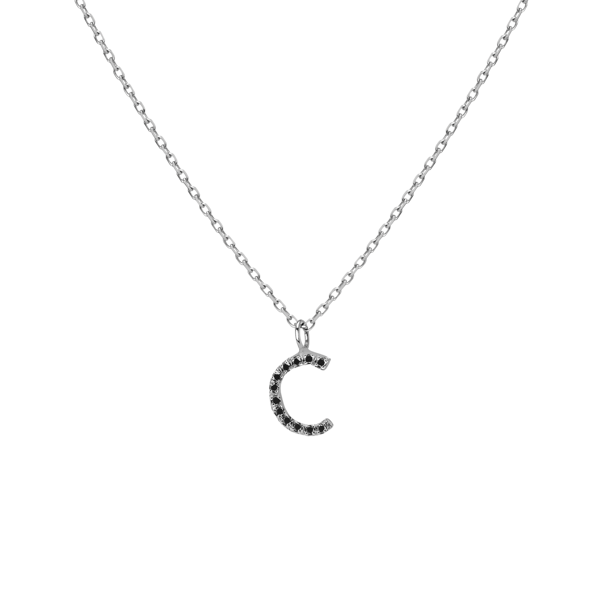 Mini Letter Charm Pendant  Sterling Silver White Gold Vermeil 14k White Gold 18k White Gold Black Diamonds   '-C-