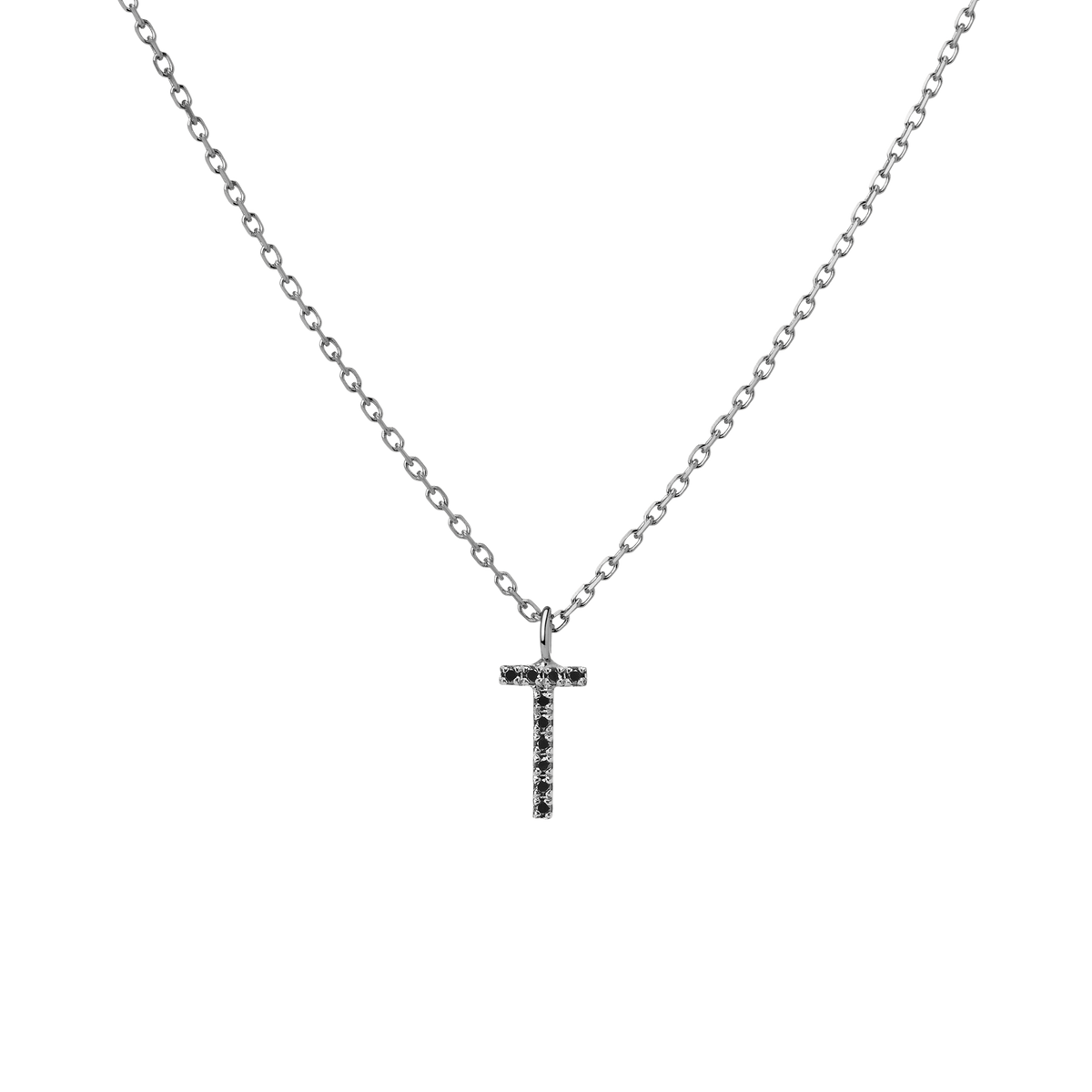 Mini Letter Charm Pendant  Sterling Silver White Gold Vermeil 14k White Gold 18k White Gold Black Diamonds   '-T-