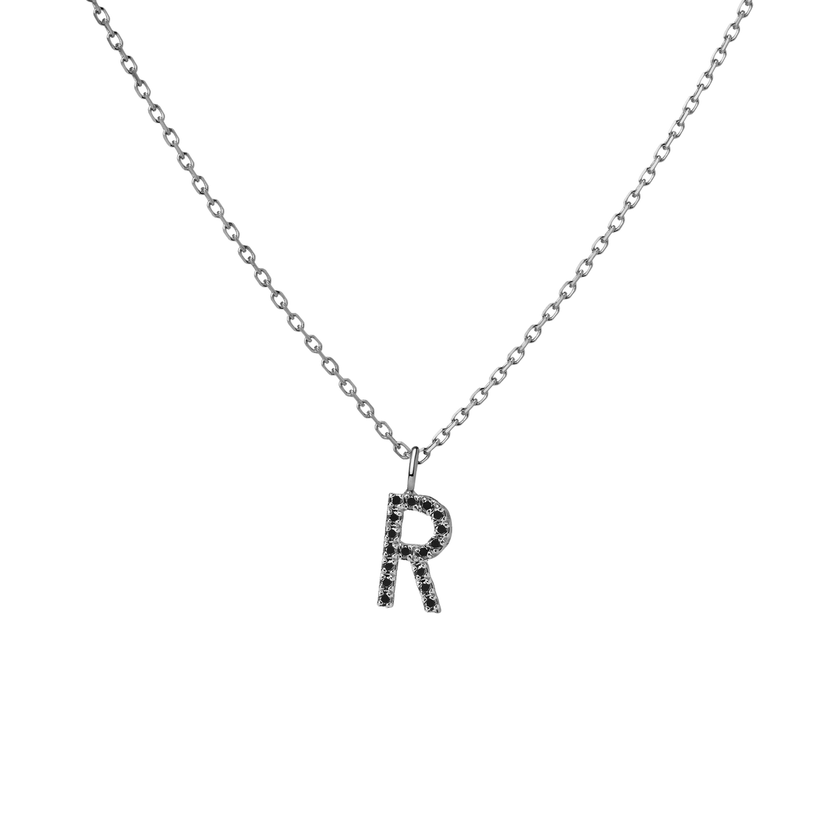 Mini Letter Charm Pendant  Sterling Silver White Gold Vermeil 14k White Gold 18k White Gold Black Diamonds   '-R-