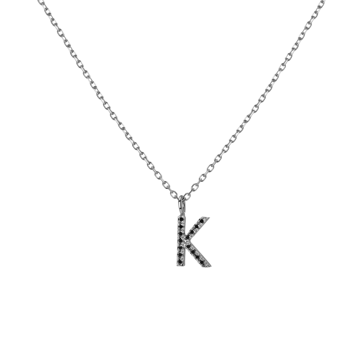 Mini Letter Charm Pendant  Sterling Silver White Gold Vermeil 14k White Gold 18k White Gold Black Diamonds   '-K-