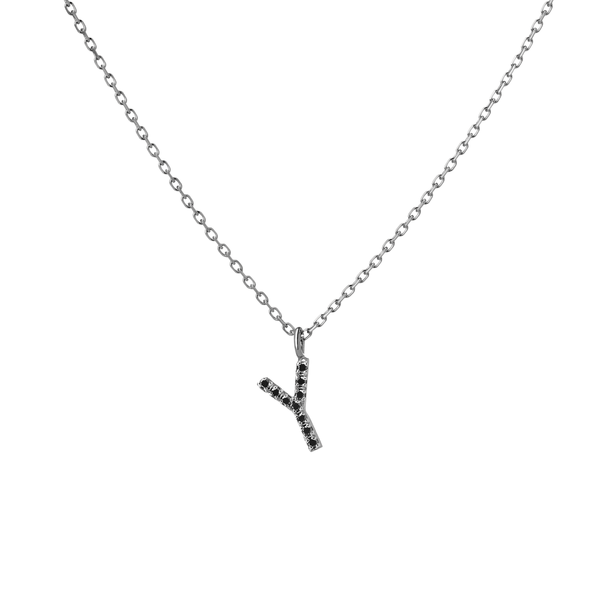 Mini Letter Charm Pendant  Sterling Silver White Gold Vermeil 14k White Gold 18k White Gold Black Diamonds   '-Y-