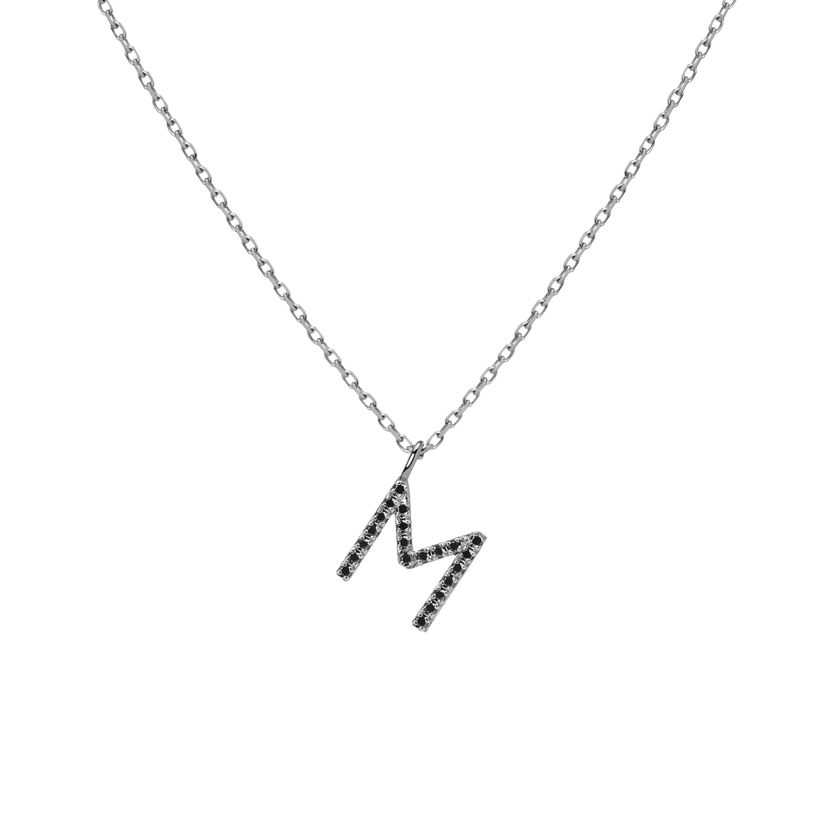 Mini Letter Charm Pendant  Sterling Silver White Gold Vermeil 14k White Gold 18k White Gold Black Diamonds   '-M-