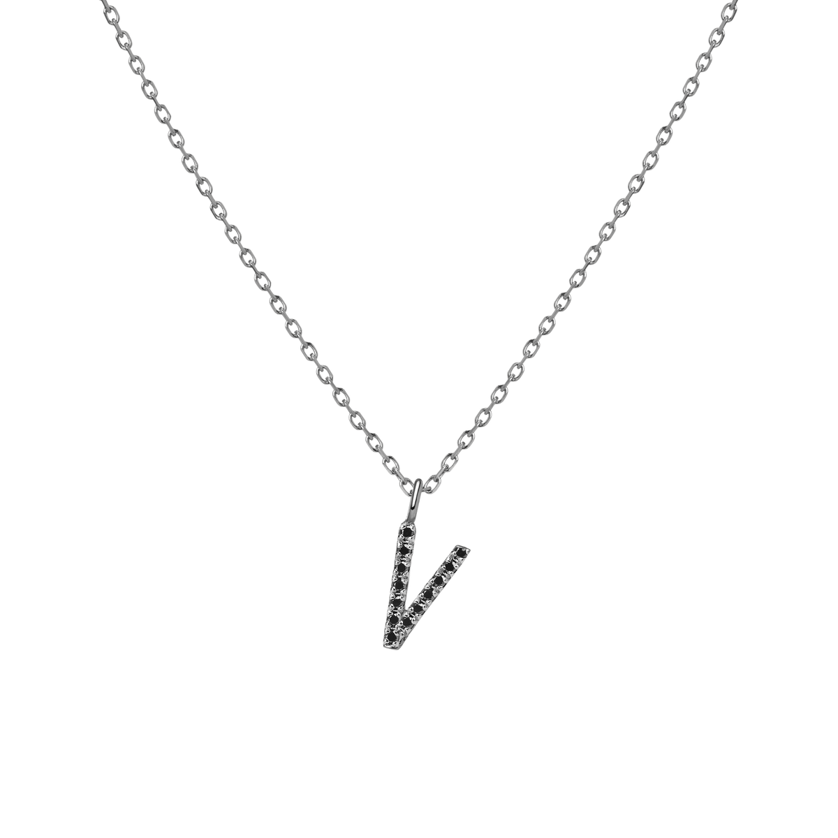 Mini Letter Charm Pendant  Sterling Silver White Gold Vermeil 14k White Gold 18k White Gold Black Diamonds   '-V-