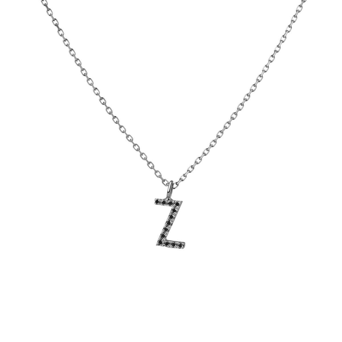 Mini Letter Charm Pendant  Sterling Silver White Gold Vermeil 14k White Gold 18k White Gold Black Diamonds   '-Z-