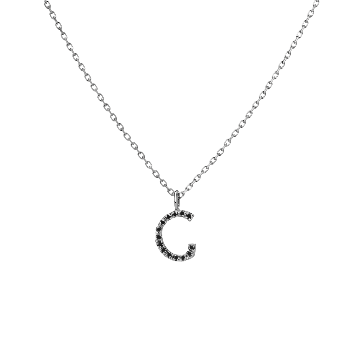 Mini Letter Charm Pendant  Sterling Silver White Gold Vermeil 14k White Gold 18k White Gold Black Diamonds   '-G-