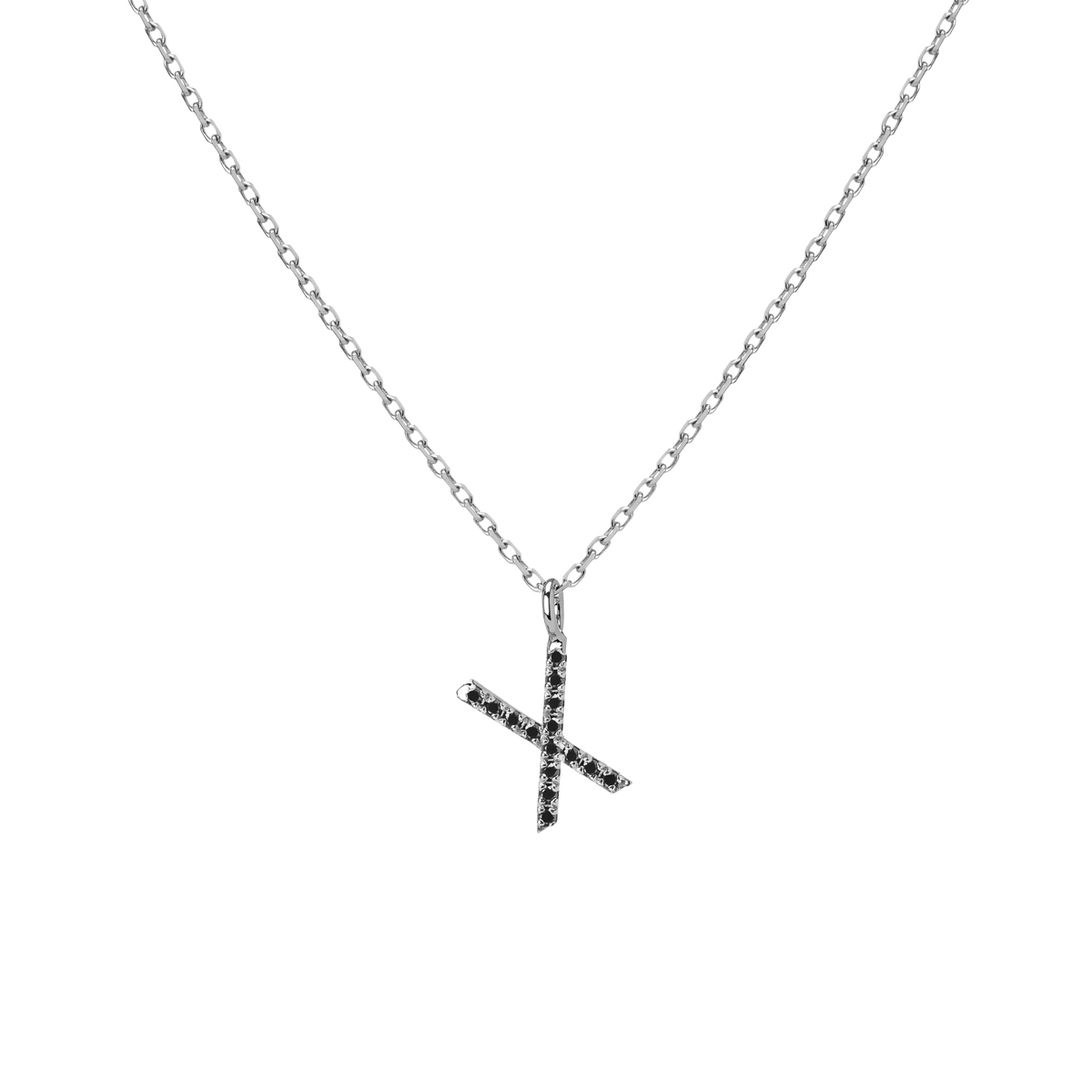 Mini Letter Charm Pendant  Sterling Silver White Gold Vermeil 14k White Gold 18k White Gold Black Diamonds   '-X-