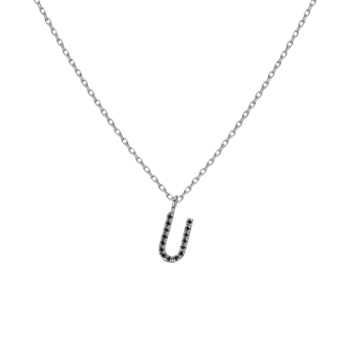Mini Letter Charm Pendant  Sterling Silver White Gold Vermeil 14k White Gold 18k White Gold Black Diamonds   '-U-