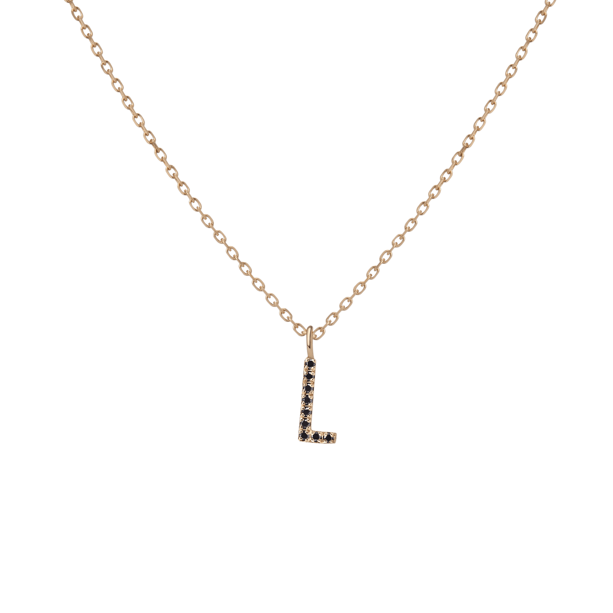 Mini Letter Charm Pendant  Yellow Gold Vermeil 14k Yellow Gold 18k Yellow Gold Black Diamonds   '-L- 
