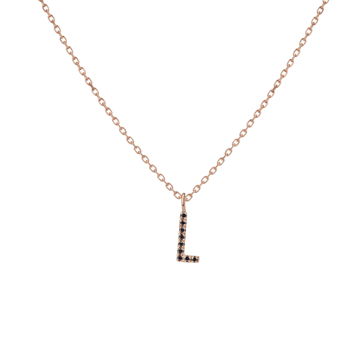 Mini Letter Charm Pendant  Rose Gold Vermeil 14k Rose Gold 18k Rose Gold Black Diamonds   '-L-