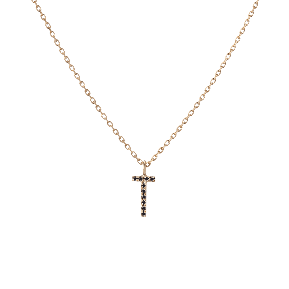 Mini Letter Charm Pendant  Yellow Gold Vermeil 14k Yellow Gold 18k Yellow Gold Black Diamonds   '-T- 