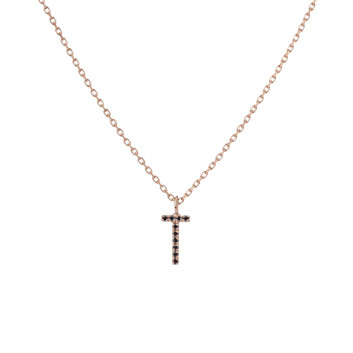 Mini Letter Charm Pendant  Rose Gold Vermeil 14k Rose Gold 18k Rose Gold Black Diamonds   '-T-