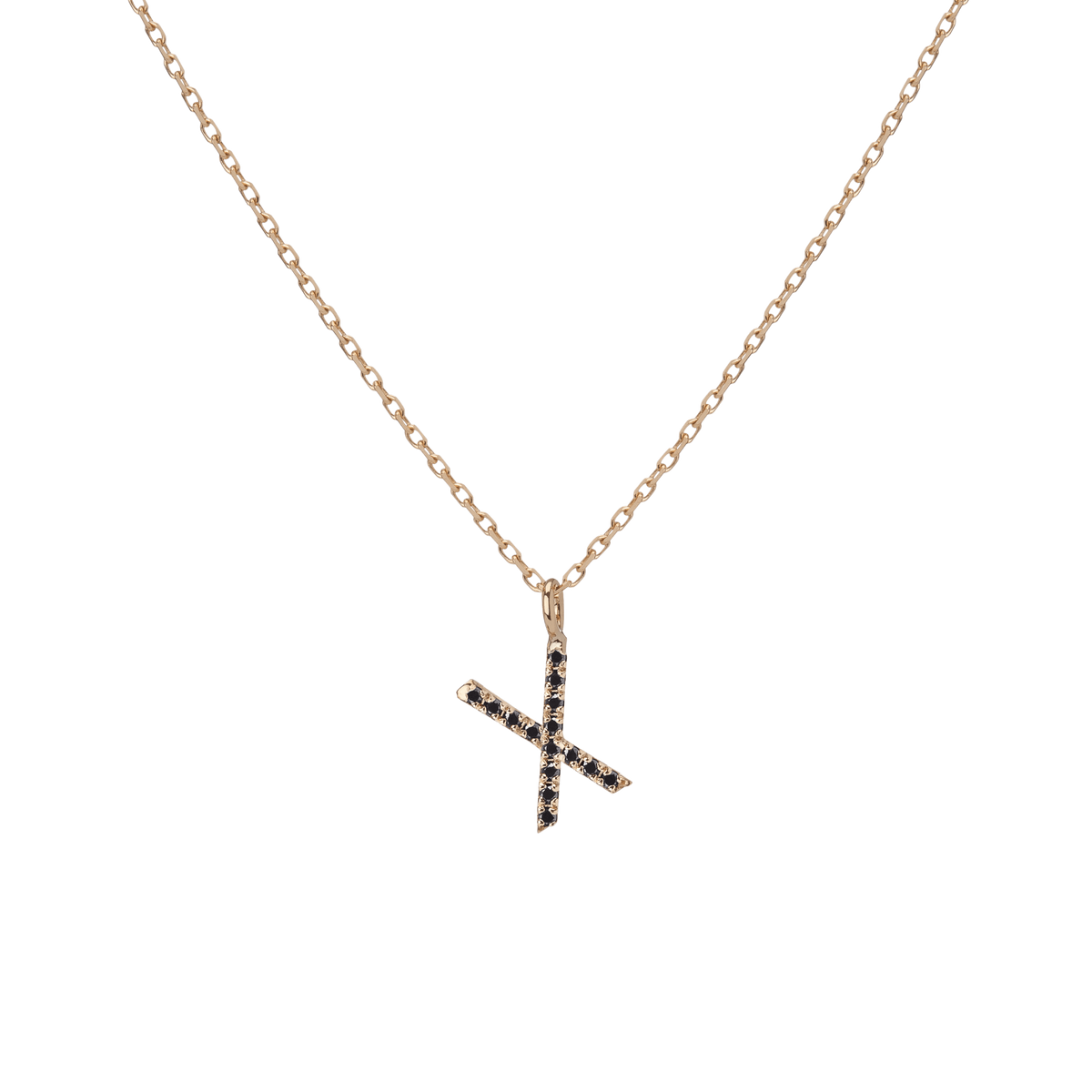 Mini Letter Charm Pendant  Yellow Gold Vermeil 14k Yellow Gold 18k Yellow Gold Black Diamonds   '-X- 