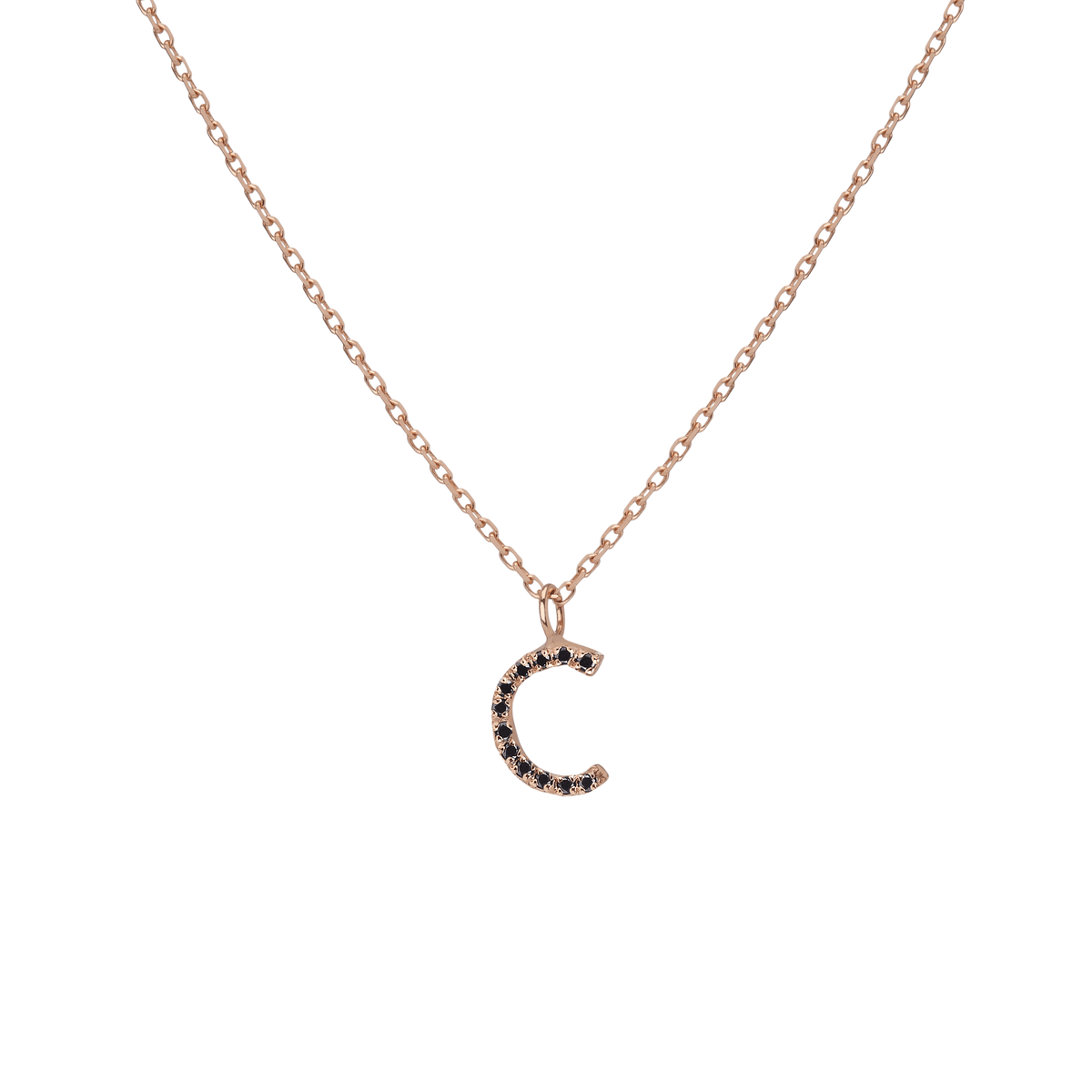 Mini Letter Charm Pendant  Rose Gold Vermeil 14k Rose Gold 18k Rose Gold Black Diamonds   '-C-