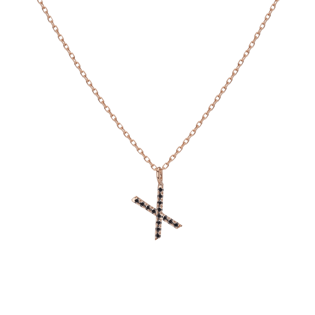 Mini Letter Charm Pendant  Rose Gold Vermeil 14k Rose Gold 18k Rose Gold Black Diamonds   '-X-