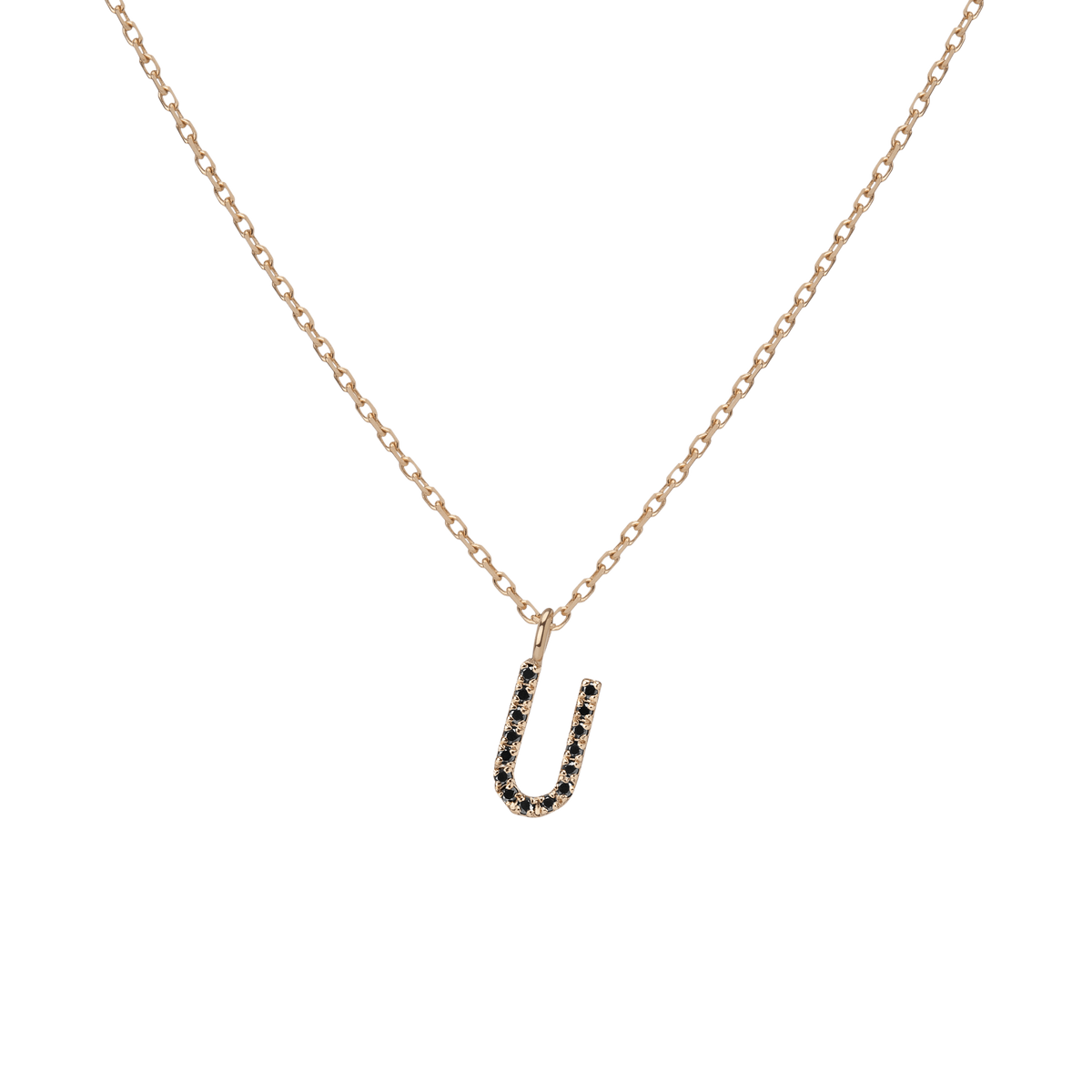 Mini Letter Charm Pendant  Yellow Gold Vermeil 14k Yellow Gold 18k Yellow Gold Black Diamonds   '-U- 