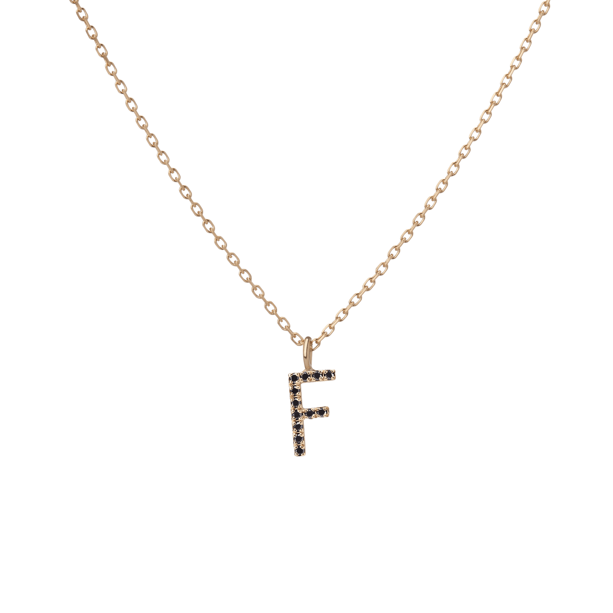 Mini Letter Charm Pendant  Yellow Gold Vermeil 14k Yellow Gold 18k Yellow Gold Black Diamonds   '-F- 