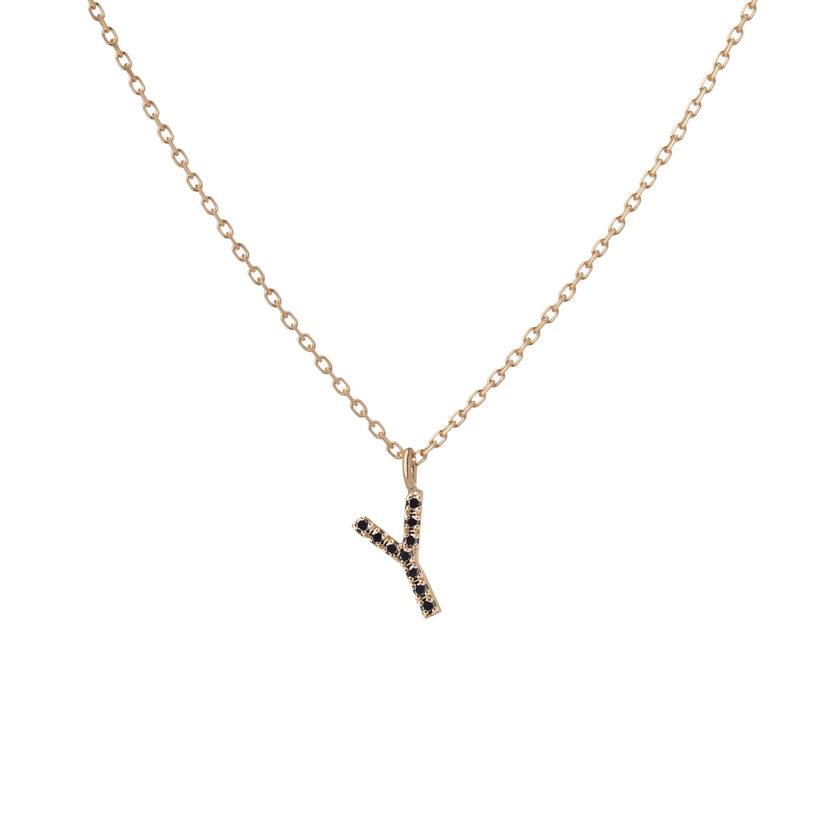 Mini Letter Charm Pendant  Yellow Gold Vermeil 14k Yellow Gold 18k Yellow Gold Black Diamonds   '-Y- 