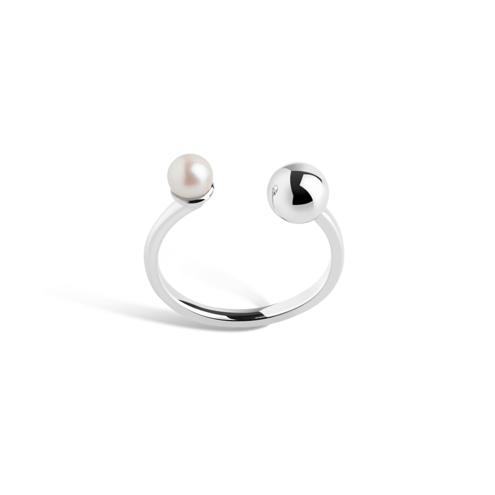 Asymmetric Pearl Ring Sterling Silver White Gold Vermeil 14k White Gold 18k White Gold     Front First