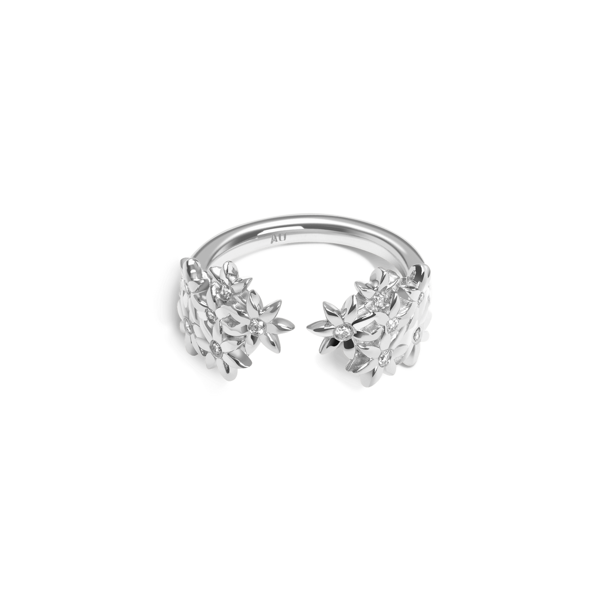 Flower Ring Open with Diamonds Sterling Silver White Gold Vermeil 14k White Gold 18k White Gold White Diamonds Laid down