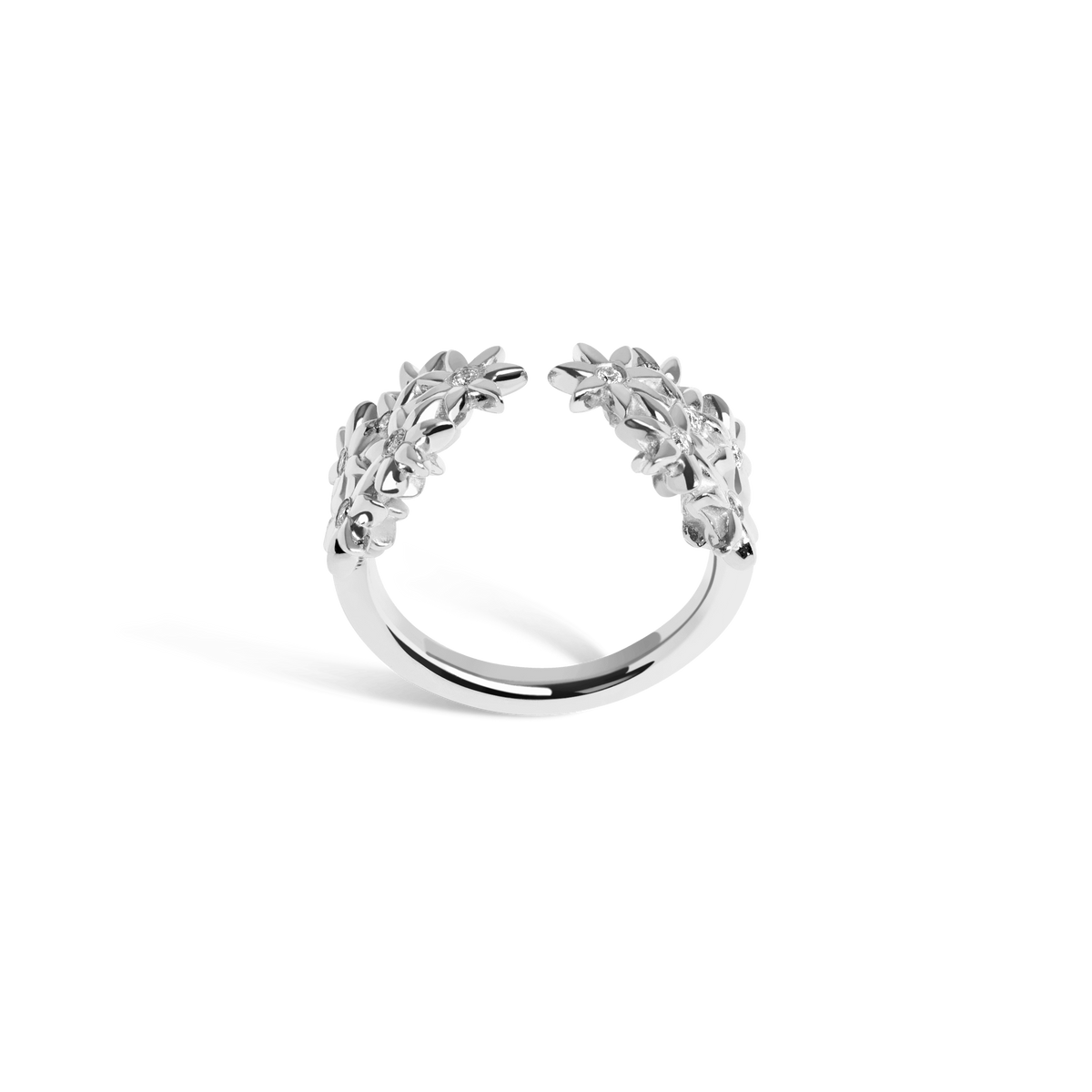 Flower Ring Open with Diamonds Sterling Silver White Gold Vermeil 14k White Gold 18k White Gold White Diamonds