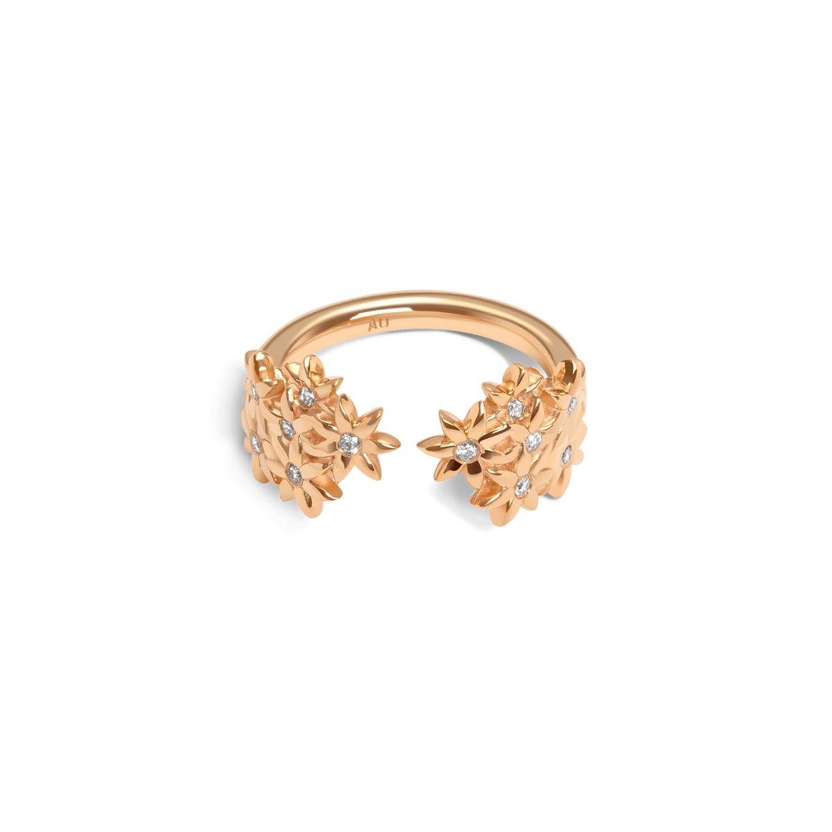 Flower Ring Open with Diamonds Rose Gold Vermeil 14k Rose Gold 18k Rose Gold White Diamonds Laid down
