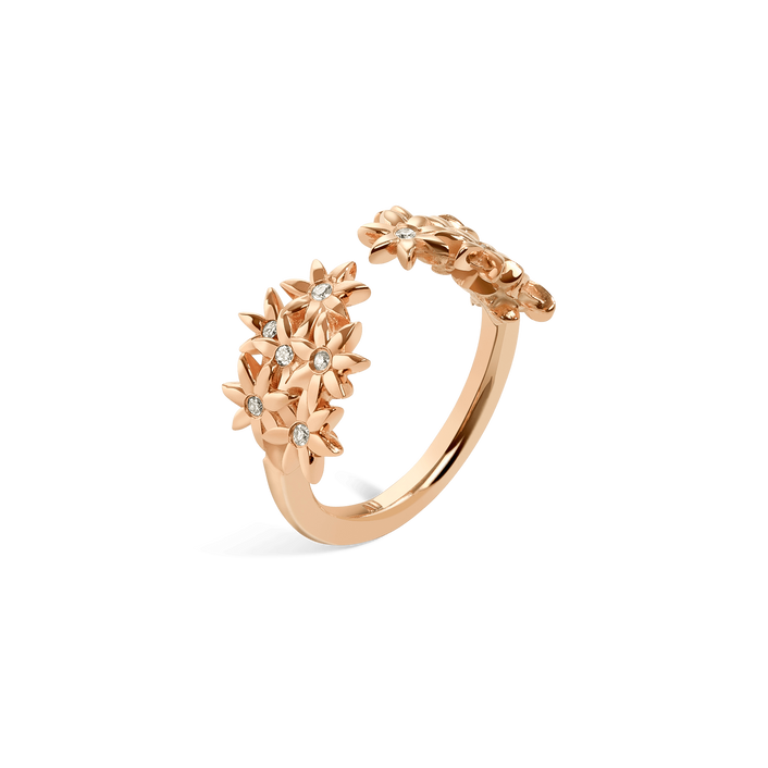 Flower Ring Open with Diamonds Rose Gold Vermeil 14k Rose Gold 18k Rose Gold White Diamonds Half Side    Front First