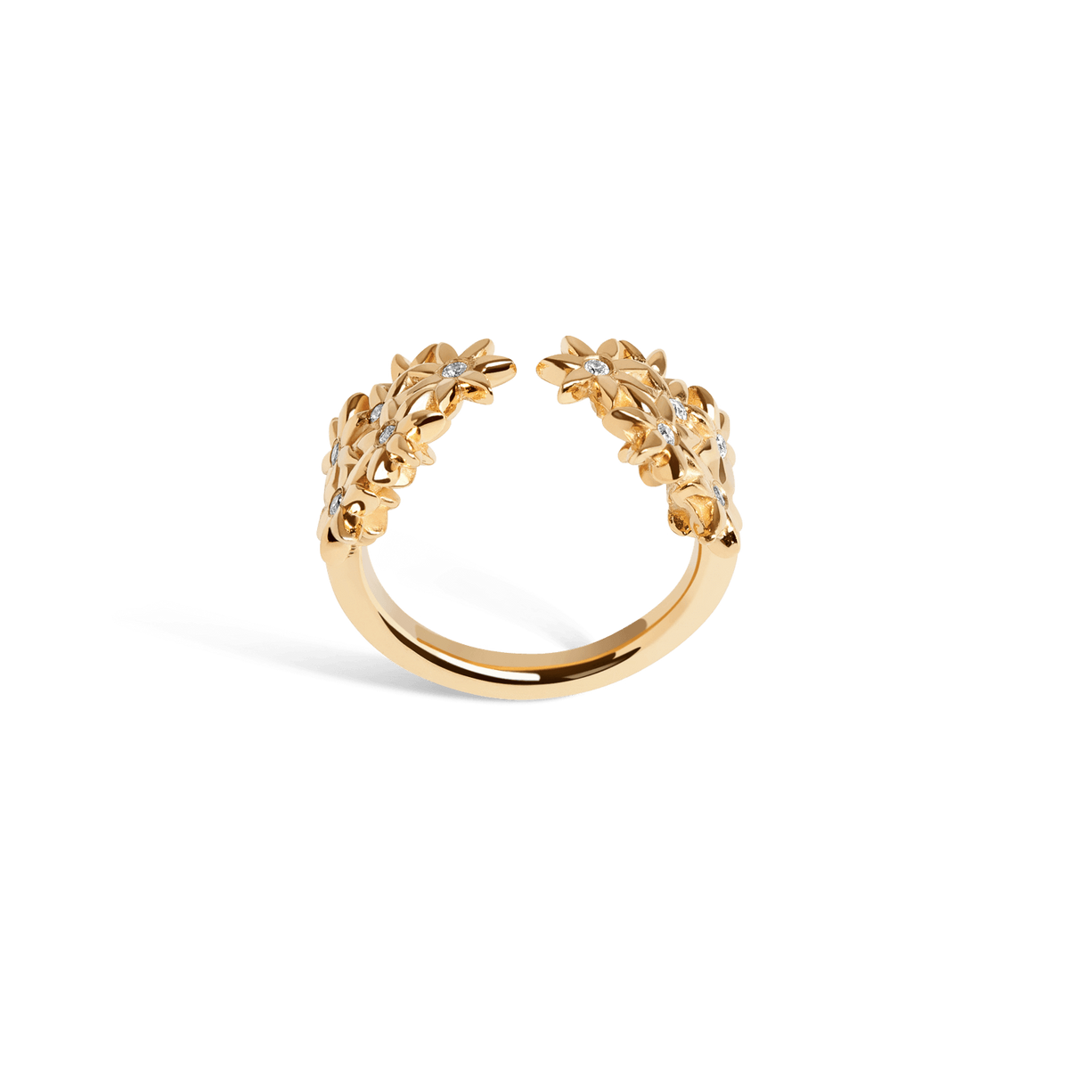 Flower Ring Open with Diamonds Yellow Gold Vermeil 14k Yellow Gold 18k Yellow Gold White Diamonds