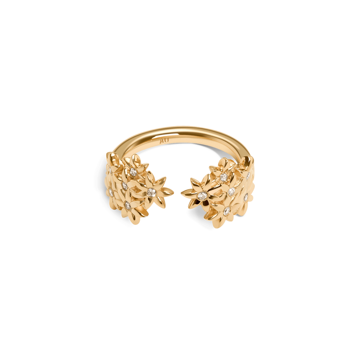 Flower Ring Open with Diamonds Yellow Gold Vermeil 14k Yellow Gold 18k Yellow Gold White Diamonds Laid down