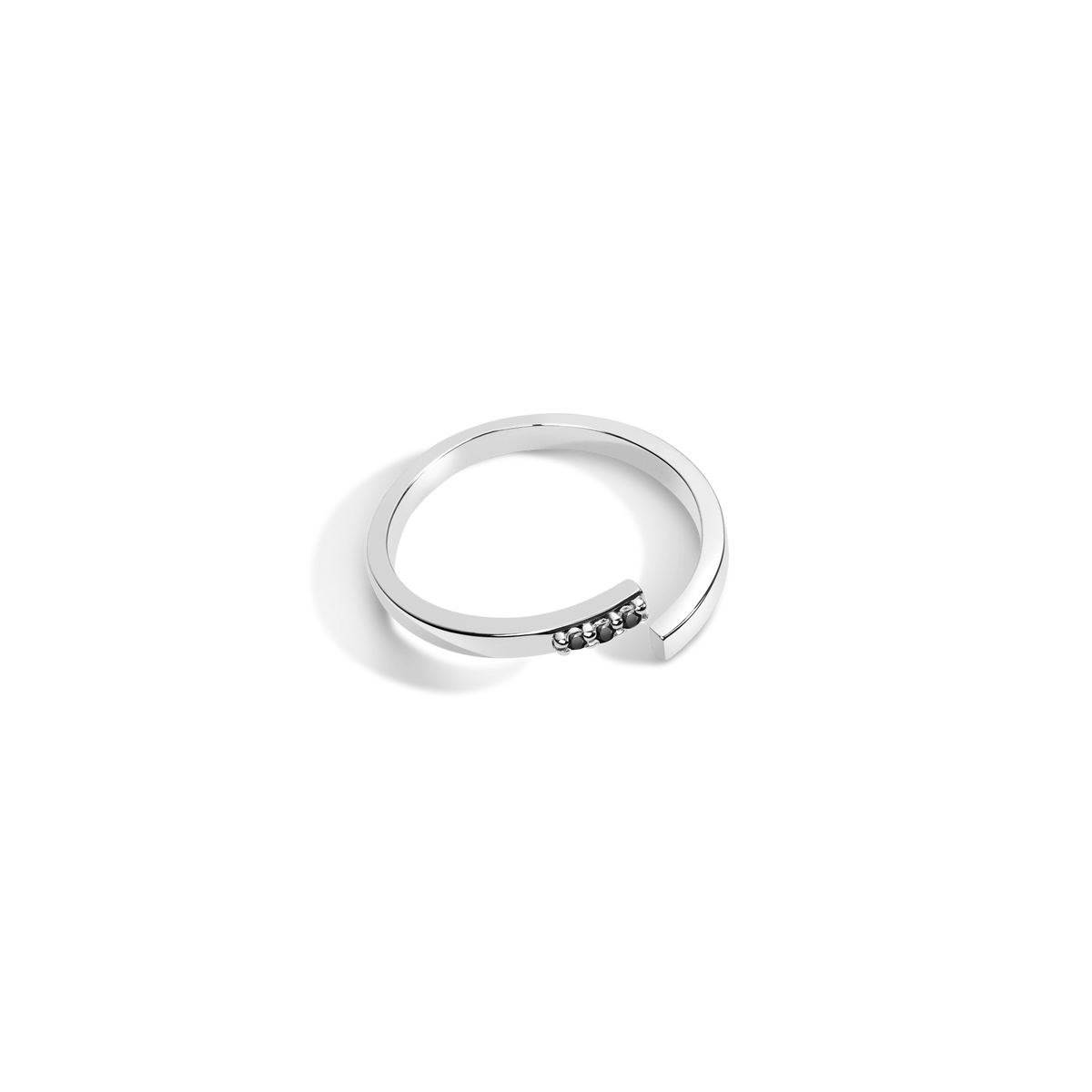Mini Wraparound Ring  Sterling Silver White Gold Vermeil 14k White Gold 18k White Gold Black Diamonds Laid down